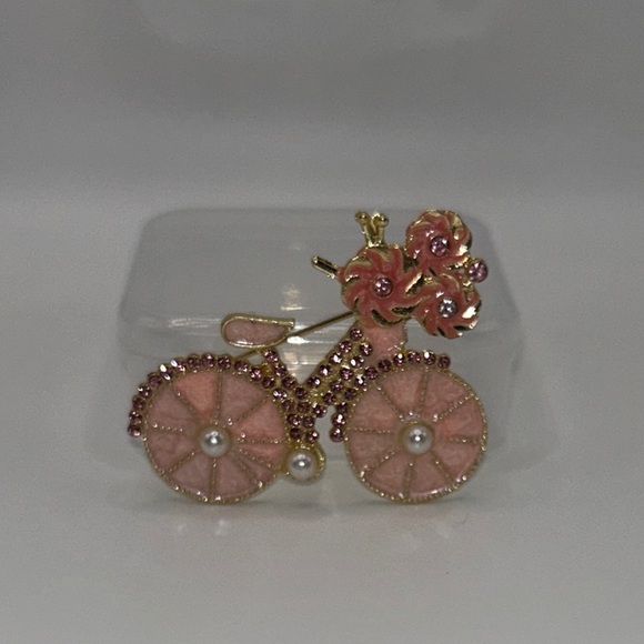 Jewelry - Elegant Gold and Pink Bicycle Brooch